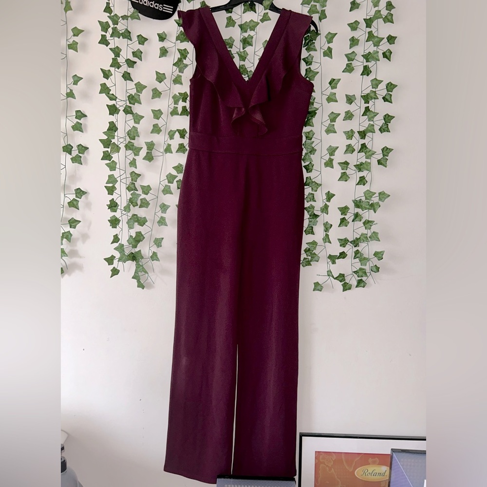 plunging ruffled crepe jumpsuit